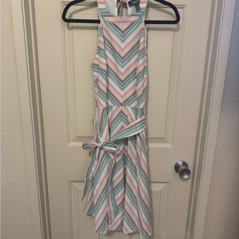 Modcloth Sleeveless Chevron Dress in Pink, Mint & White with Waist Tie